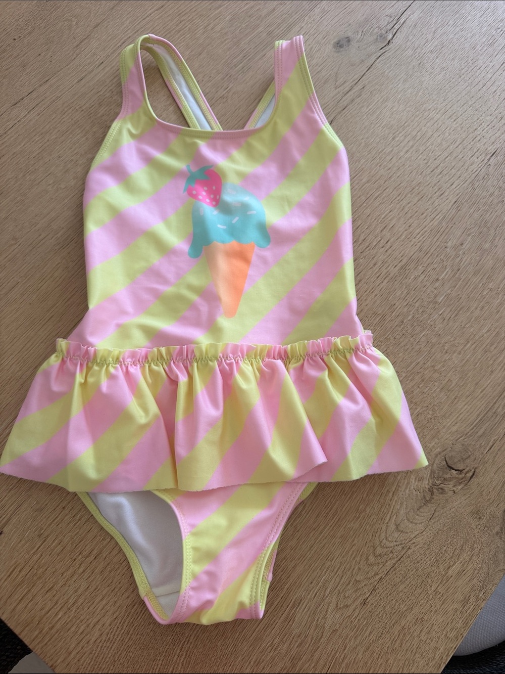 H&M Yellow & Pink Striped Ice Cream Ruffle One-Piece Swimsuit